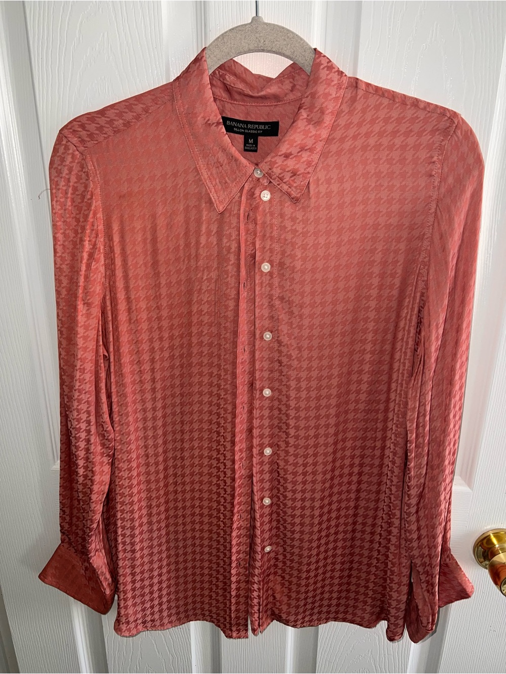 Banana Republic Coral Houndstooth Jacquard Women's Button-Up Shirt - M